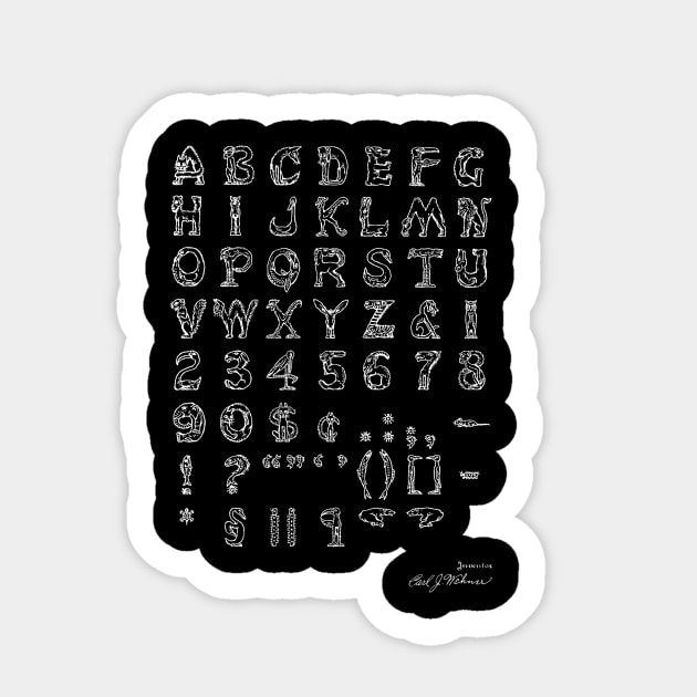 Font of Type Vintage Patent Hand Drawing Sticker by TheYoungDesigns